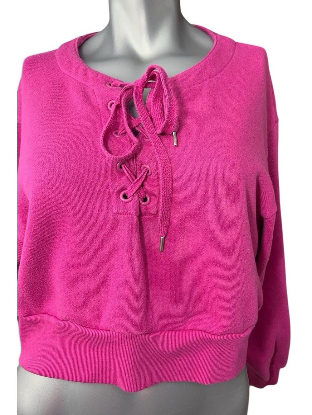 Victoria’s Secret Lace Up Sweatshirt Pink Cropped Medium Fleece Womens Soft Glam
